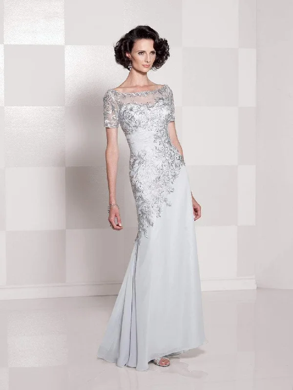 Formal Dress for Bohemian ThemesCameron Blake - 114662 Illusion Ornate Gown - 1 pc Silver in Size 10 Available