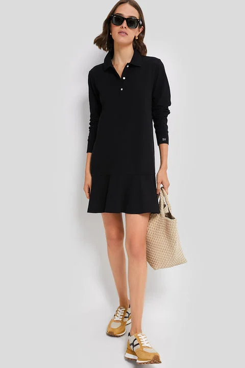 Flexible Stretch Long Sleeves DressBlack Long Sleeve Pique May Polo Dress