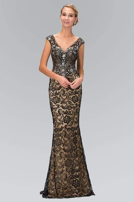 Custom Formal Dress TailorsElizabeth K - GL2059 Jeweled V-Neck Gown