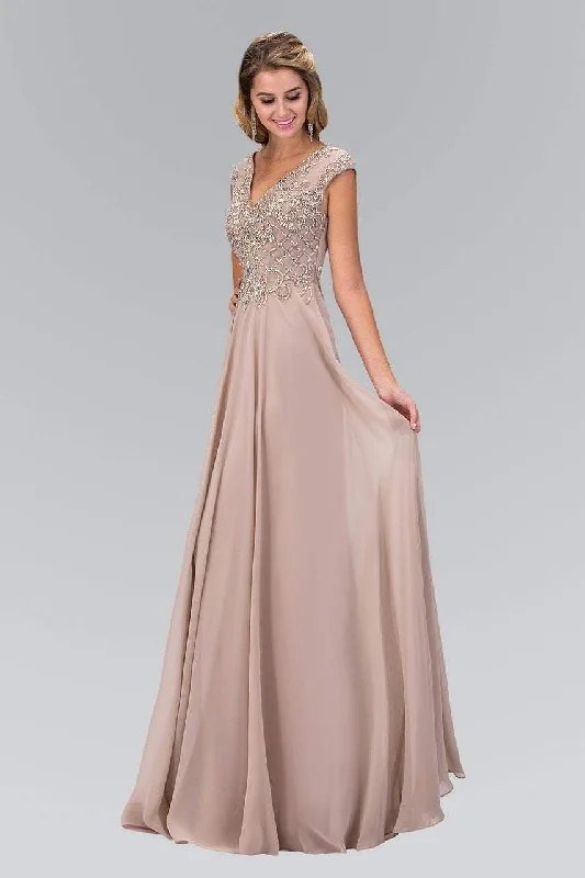 ELEGANT Formal Dress DesignsElizabeth K - GL2119 Bead Embellished V-Neck Chiffon Gown