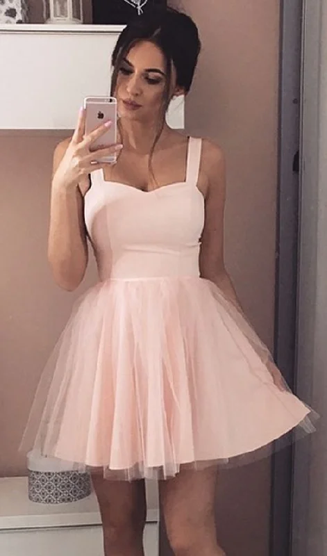 holiday party dressesKnee Length Straps Blush Tulle Homecoming Dress