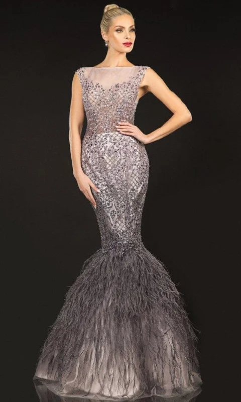 Formal Dress for PageantsTerani Couture - 2021GL3577 Cap Sleeve Feathered Mermaid Gown