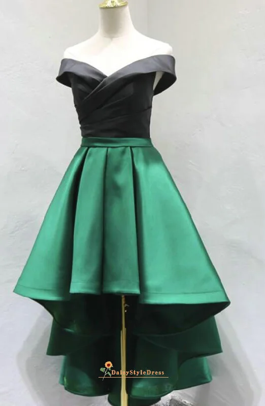 custom-made party dressesHigh Low Off Shoulder Sleeve Green Homecoming Dress