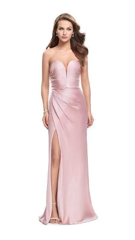 Formal Dress for Awards CeremoniesLa Femme - 26017 Plunging Sweetheart Draping Satin Sheath Gown