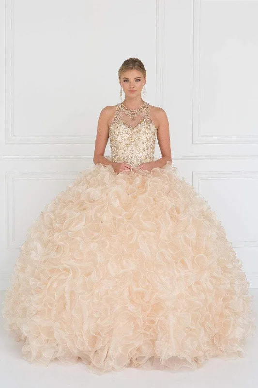 Formal Dress for Theme Park EventsElizabeth K - GL1554 Bejeweled Organza Ruffled Ballgown