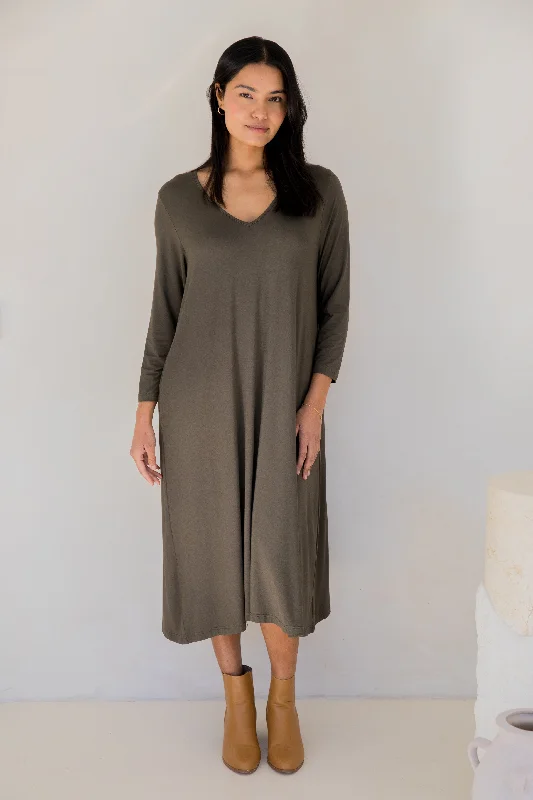 Formal Long Sleeves DressLong Sleeve T-Shirt Dress | Moss Green