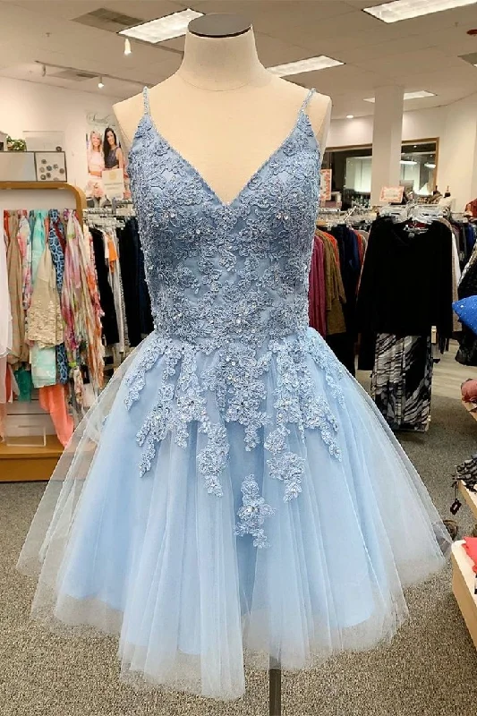 Halloween party dressesKnee Length Light Blue Homecoming Dress