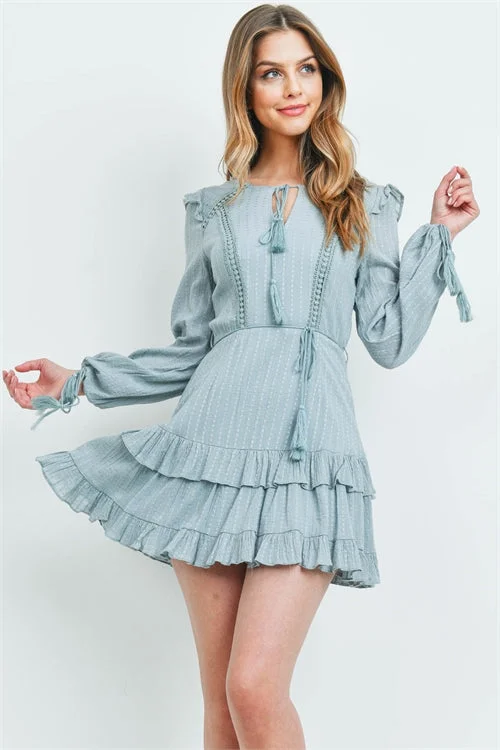 Flowing Long Sleeves DressSage Green Long Sleeve Boho Inspired Ruffle Dress