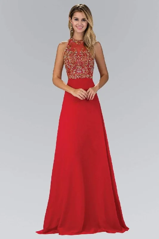 Formal Dress for Bat MitzvahsElizabeth K - GL1329 Gilt Beaded Illusion A-Line Gown