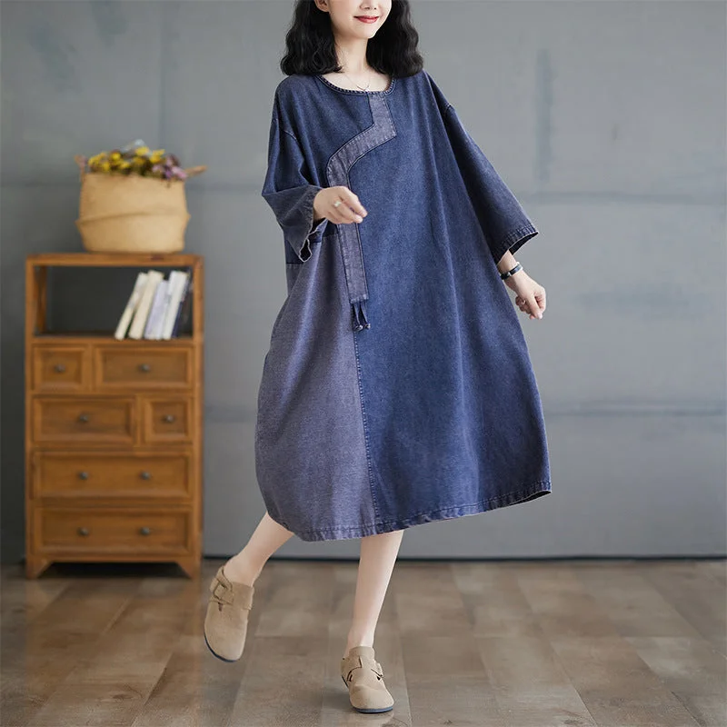 Flirty Long Sleeves Cold-Shoulder DressBabakud Women Autumn Denim Long Sleeves Dress