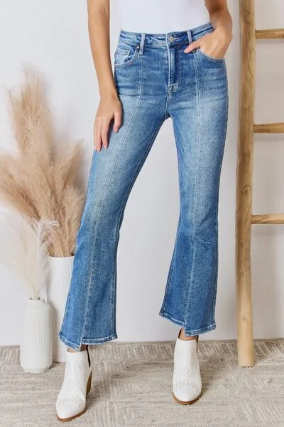 women's stretch denim jeansRISEN Full Size High Rise Ankle Flare Jeans