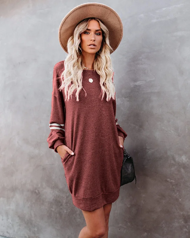 Formal Long Sleeves DressRandy Pocketed Long Sleeve Knit Dress - Marsala - FINAL SALE