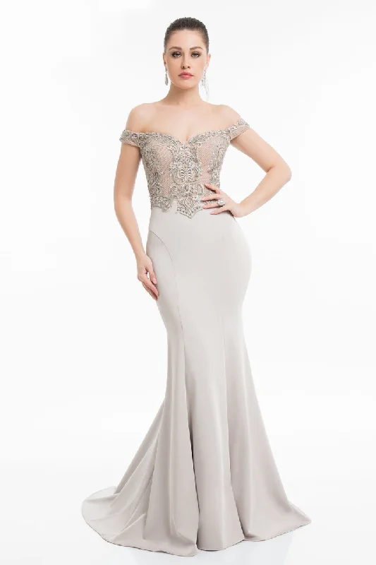 Formal Dress for Business EventsTerani Couture - 1821E7130 Two-Toned Embroidered Bodice Mermaid Gown