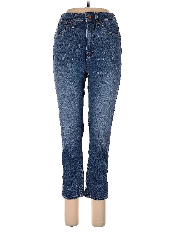 women's blue denim jeansHigh-Rise Straight-leg Jeans in Medium Wash