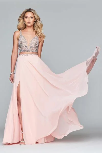 Formal Dress for Evening WeddingsFaviana - S10244 Two-Piece Crystal-Crusted Chiffon Gown