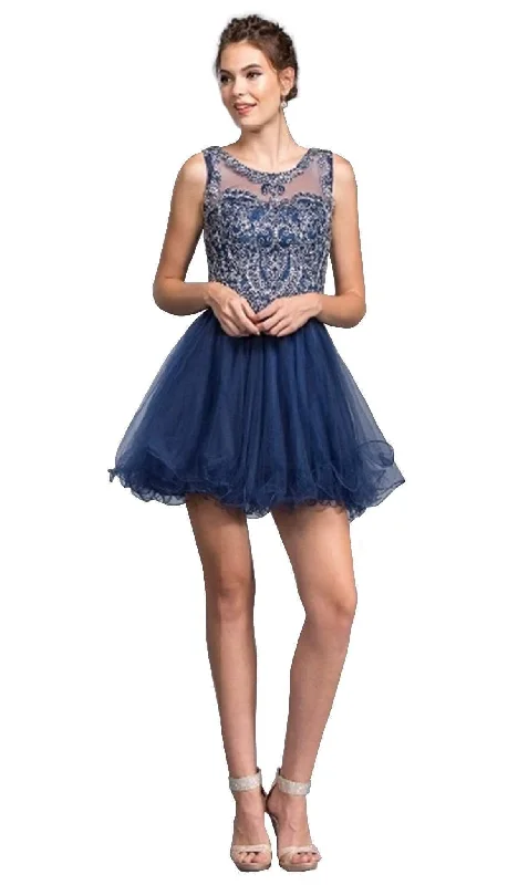 halter-neck party dressesTrevi Collection - Beaded Illusion Jewel Homecoming A-line Dress