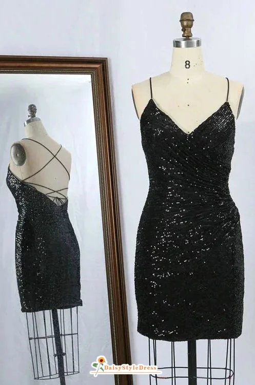 birthday party dressesKnee Length Black Sparkle Homecoming Dress