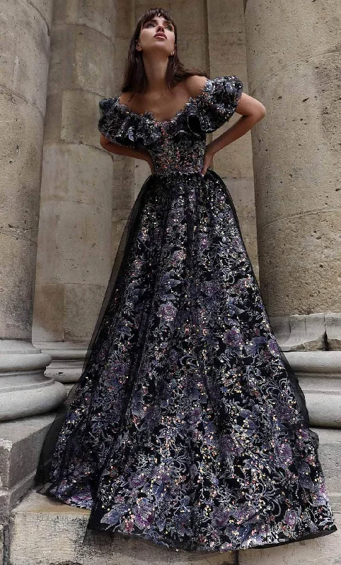 Formal Dress for Destination WeddingsMNM Couture K4018 - Off Shoulder Floral A-line Gown