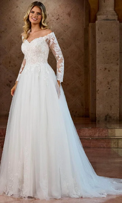 Formal Dress for Academic AwardsRachel Allan Bridal RB2186 - Long Sleeve Embroidered Bridal Gown