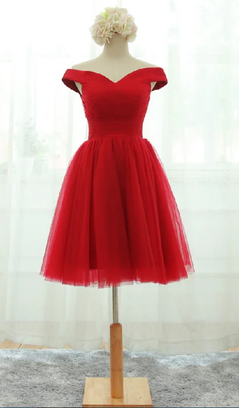 minimalist party dressesShort Red Off Shoulder Sleeve Homecoming Dress