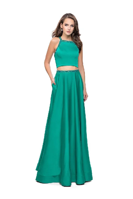 Formal Dress for Art GalleriesLa Femme - 25978 High Halter Neck Two-Piece A-line Gown