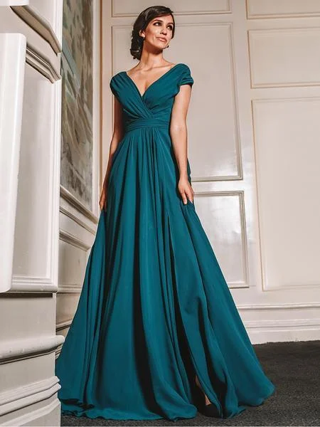 Formal Dress for Opera NightsMarsoni by Colors - Gathered V Neck Off Shoulder A-Line Gown M251