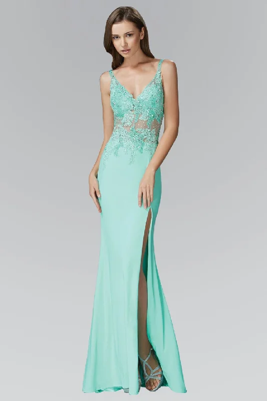 Formal Dress for GalasElizabeth K - GL2052 Sheer Lace Applique Sheath Gown