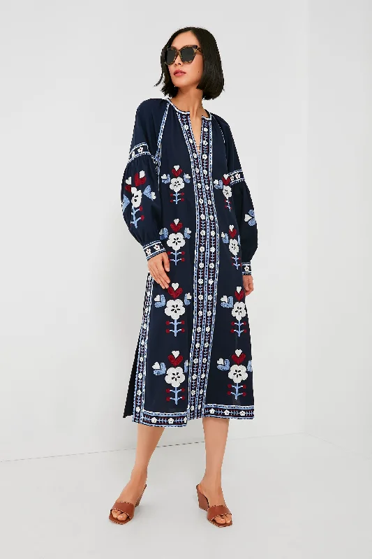 Fresh Long Sleeves DressExclusive Navy Shaina Embroidery Long Sleeve Dress