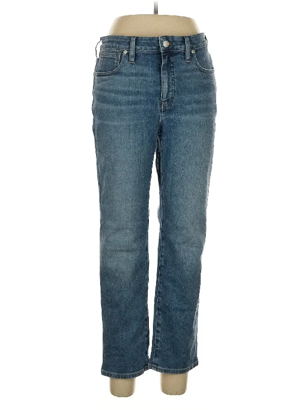 women's denim jeans with distressed thighsMid-Rise Straight-leg Jeans in Medium Wash