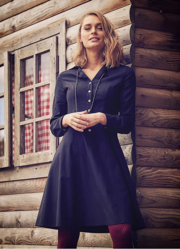 Full-Length Long Sleeves Mermaid DressShirt Collar Long Sleeve Cotton Fit Dress Black