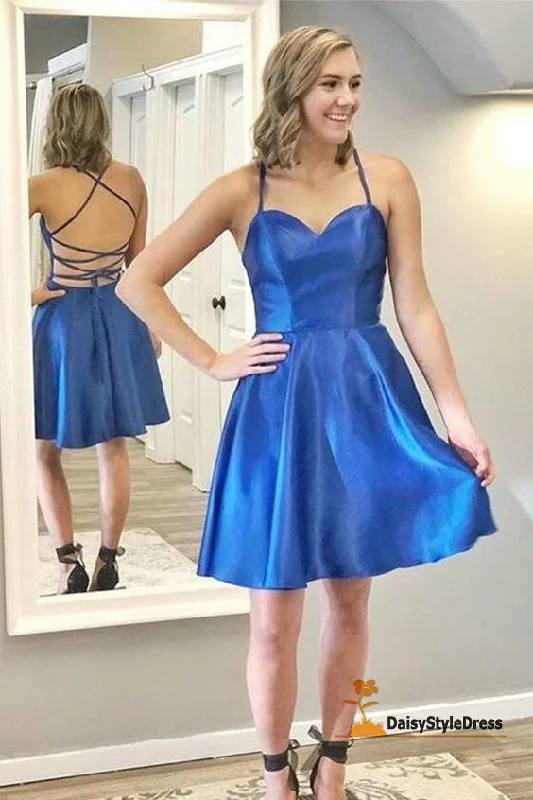 comfortable party dressesFashion Short Spaghetti Straps Royal Blue Homecoming Dress