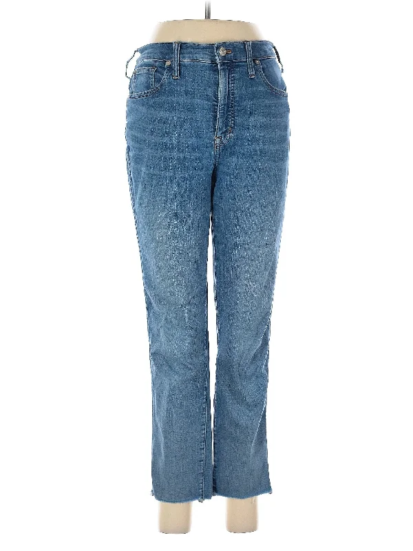 women's denim jeans with patchesHigh-Rise Straight-leg Jeans in Medium Wash