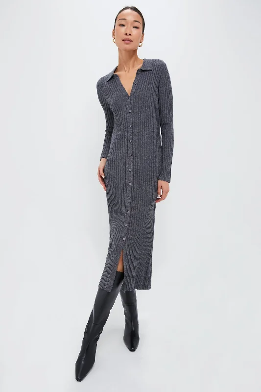 Formal Occasion Long Sleeves DressMedium Heather Gray Long Sleeve Alice Ribbed Dress