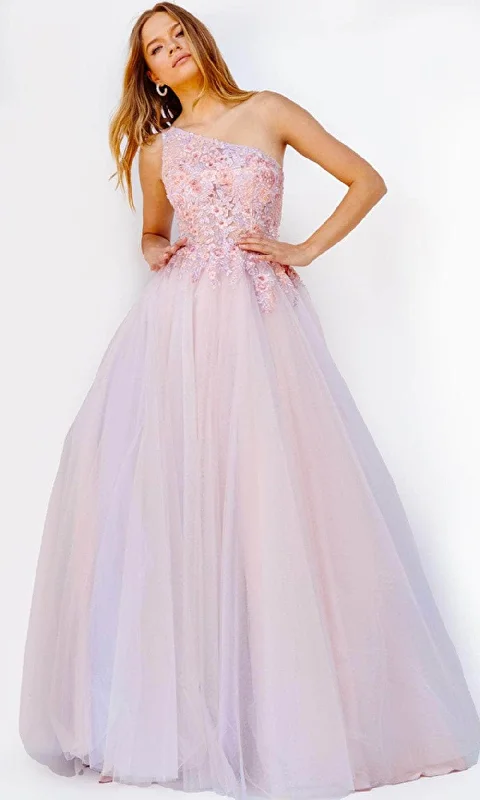 Formal Dress for Religious CeremoniesJovani 24271 - Asymmetrical Floral Appliqued Ballgown