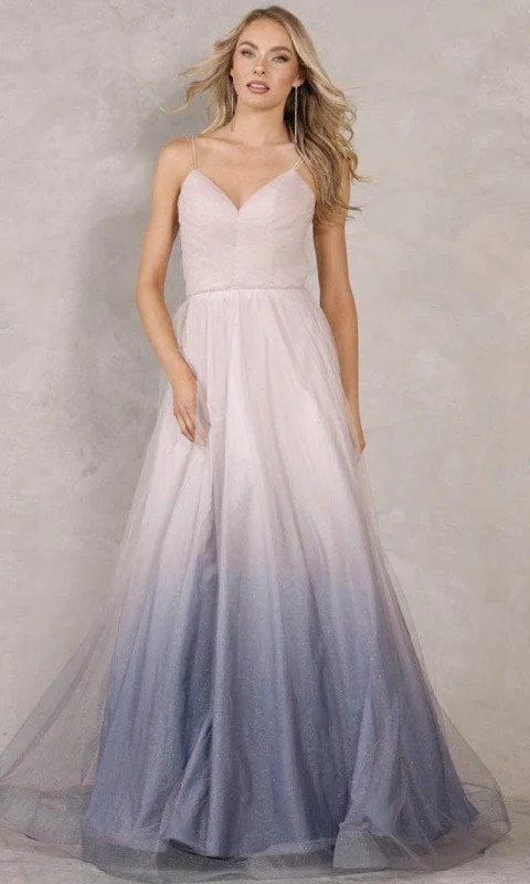 Formal Dress for Modeling AuditionsTerani Couture - 2111P4114 V-Neck Ombre A-Line Gown