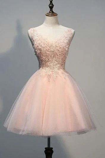 ball gown party dressesLovely Short Tulle Homecoming Dresses With Appliques Beads