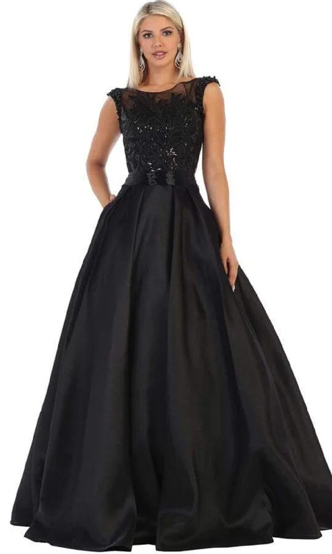 Formal Dress for Holiday PartiesMay Queen - Illusion Bateau Sequin Embroidered Ballgown RQ7706