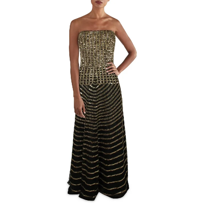 metallic party dressesWomens Beaded Strapless Evening Dress