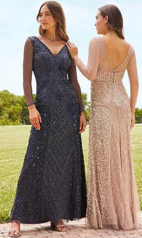 Formal Dress for Eco-Friendly ThemesAdrianna Papell Platinum - 40352 Beaded Long Sleeve Mesh Gown