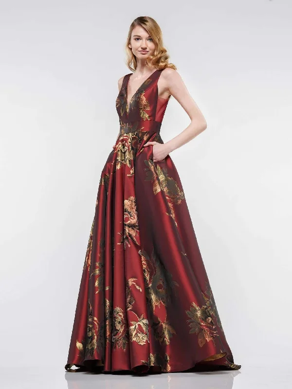 Formal Dress for ConcertsColors Dress - Deep V-neck Print Mikado Ballgown 2179 - 1 pc Wine In Size 18 Available