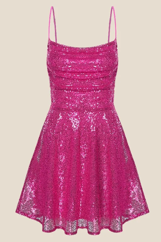 lace-up party dressesStraps Hot Pink Sequin Short Homecoming Dress