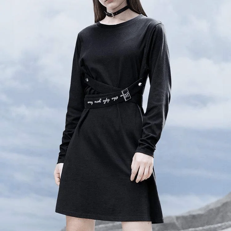 Funky Long Sleeves Maxi DressWomen's Gothic Long Sleeved Letter Belts Dresses