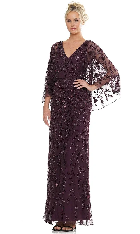 Women's Formal Dress OptionsMarsoni by Colors MV1282 - Illusion Cape Leaf Appliqued Formal Gown