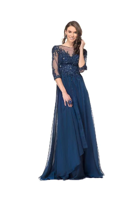 Formal Dress for Cultural ParadesMarsoni by Colors Quarter Sleeve Illusion Bateau Beaded Lace Gown