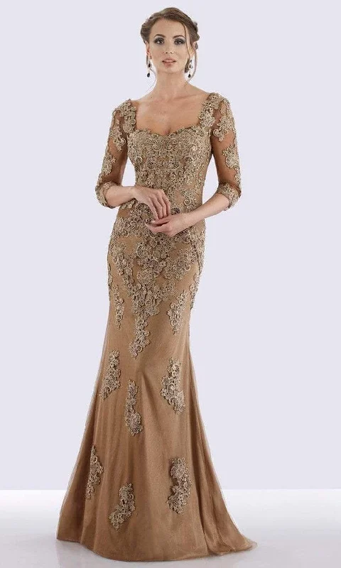 Formal Dress for Theater OpeningsFeriani Couture - Quarter Length Sleeve Appliqued Sheath Gown 26271 - 1 pc Bronze in Size 10 Available