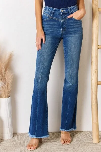 women's denim jeans for a timeless classic lookKancan High Rise Raw Hem Flare Jeans