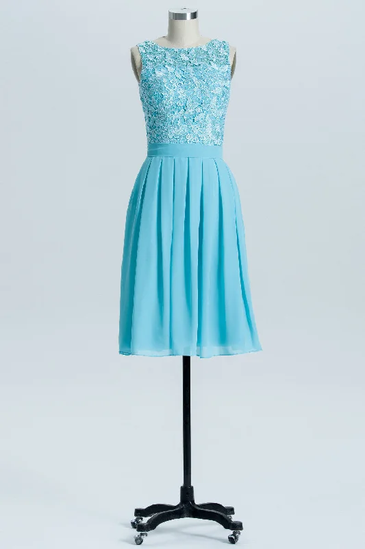 body-skimming party dressesPrincess Blue Lace and Chiffon Short A-line Homecoming Dress