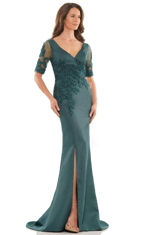 Formal Dress for WeddingsMarsoni by Colors MV1173 - Embroidered V-Neck Satin Formal Gown