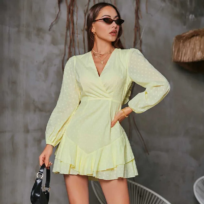 Flexible Stretch Long Sleeves DressKittenAlarm - Long Sleeve V-neck Spring Dress