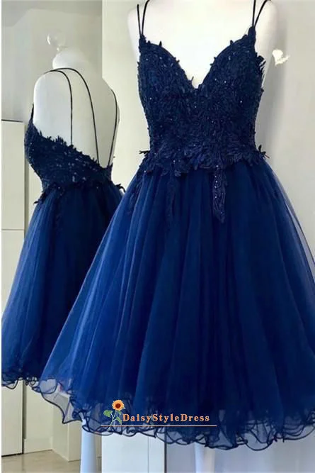 eco-friendly party dressesKnee Length Double Straps Royal Blue Homecoming Dress